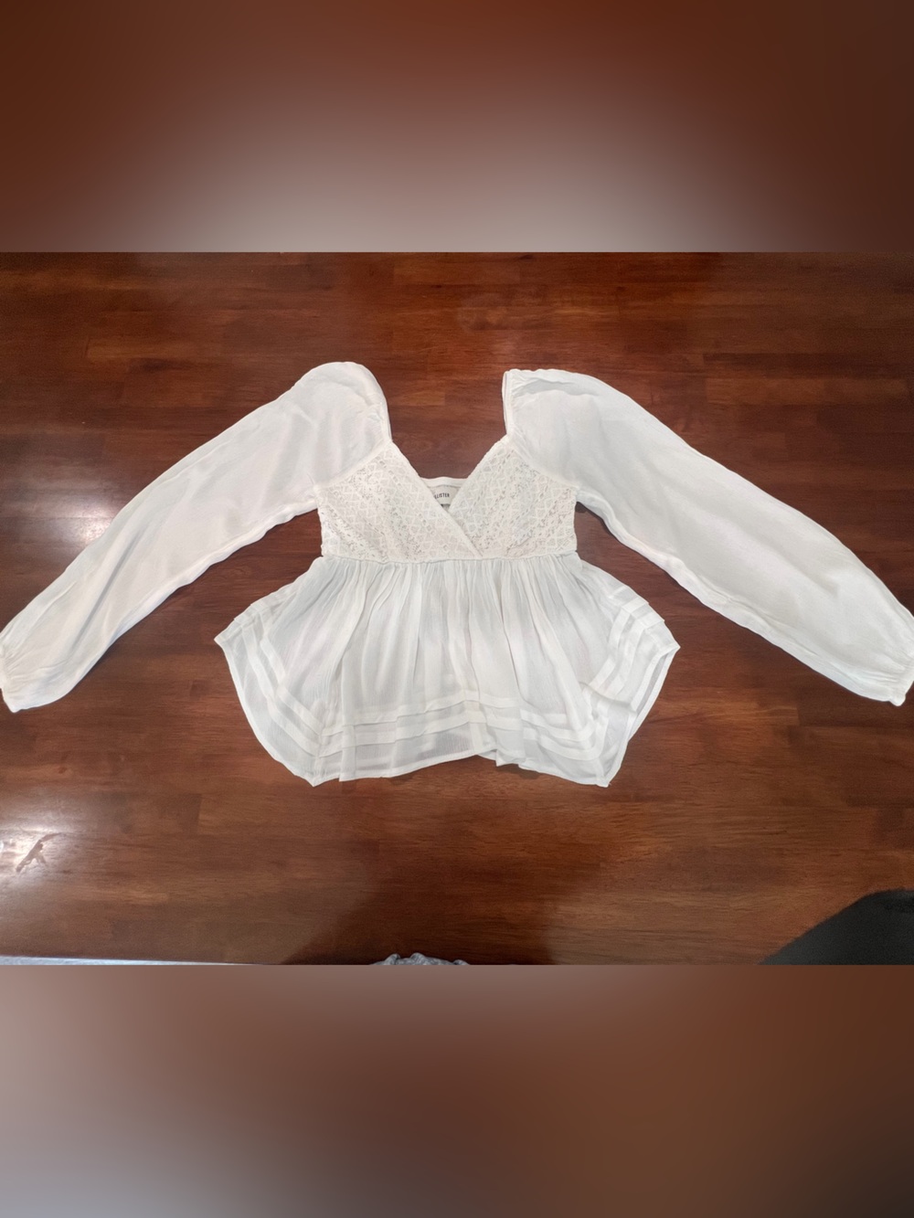Hollister Boho White Crochet Babydoll Blouse